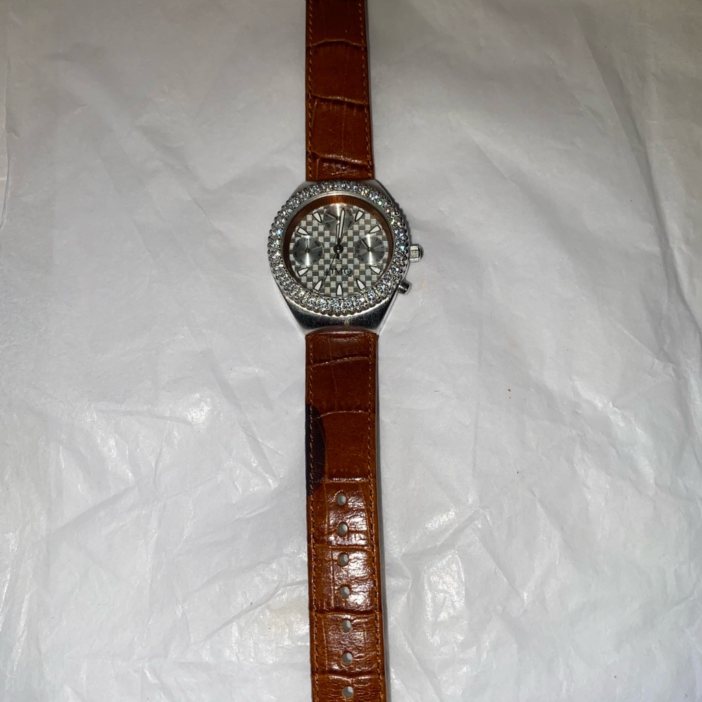 Dmq Brown Crocodile Leather Watch With Silver Accents